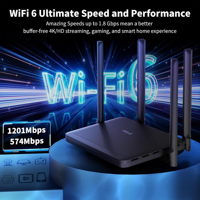 DBIT AX1800 WiFi 6 Router Dual Band Wireless Internet Router, Wireless Speed (Up to 1.8 Gbps) with 4 x Gigabit Ethernet Ports, MU-MIMO, OFDMA, WPA3, IPV6, EasyMesh, Guest WiFi, Parental Controls - Image 2